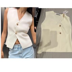 Zara Ivory V-Neck Tank Top